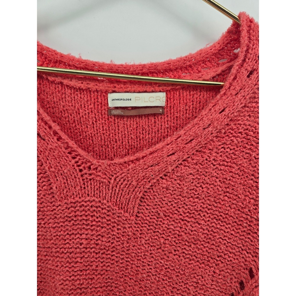 Anthropologie Pilcro Sweater Womens XS Pointelle Knit V-Neck Coral EUC - Picture 2 of 6